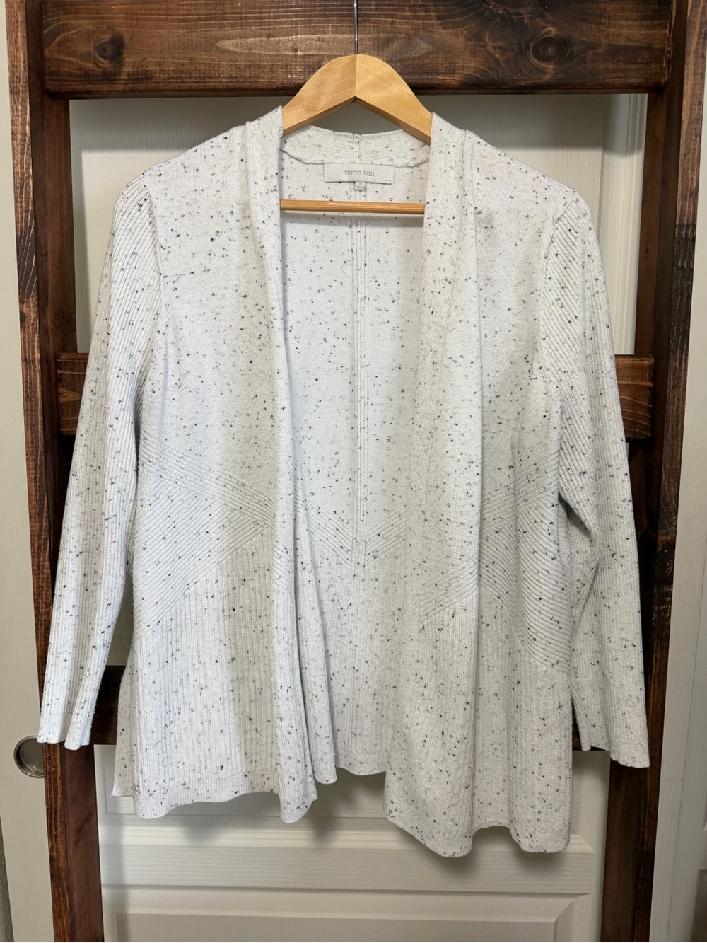 Verve Ami Cream Speckled Open-Front Cardigan
